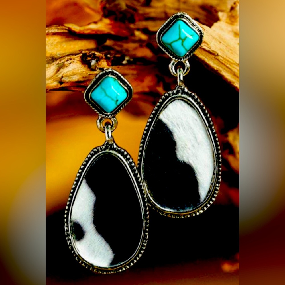 Faux cow earring